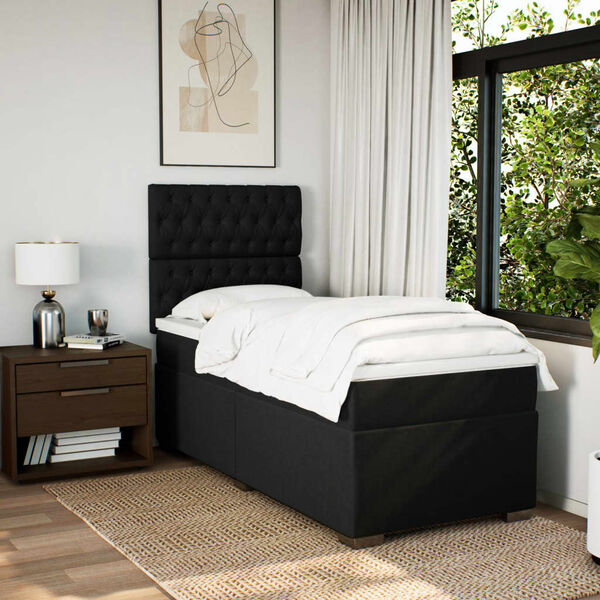 vidaXL Boxspringbett mit Matratze Schwarz 90x200 cm Stoff