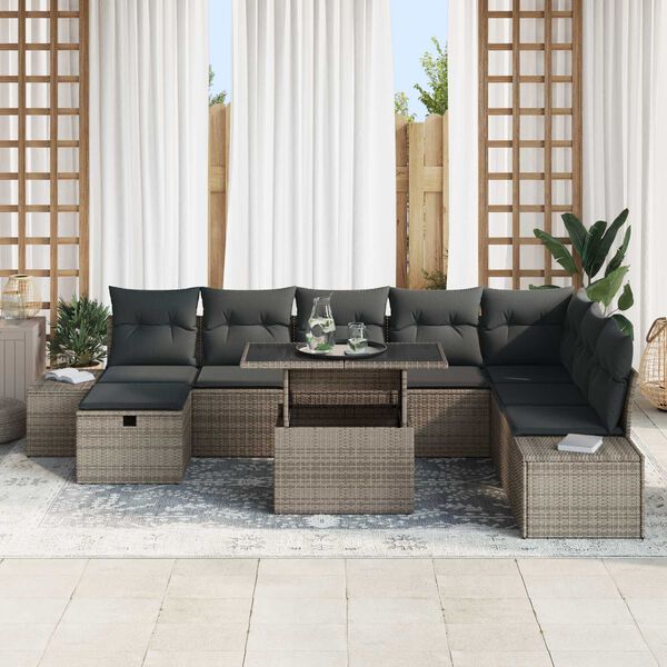 vidaXL Garten-Sofa-Set 9 pcs Grau Poly-Rattan