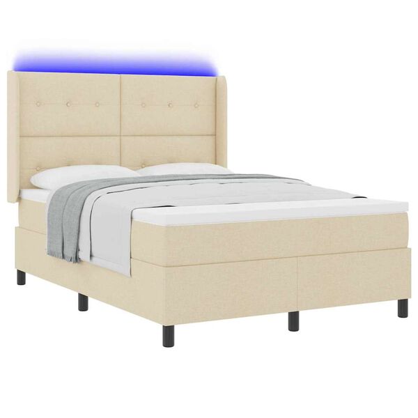vidaXL LED Boxspringbett mit Matratze Creme 160 x 200 cm Stoff