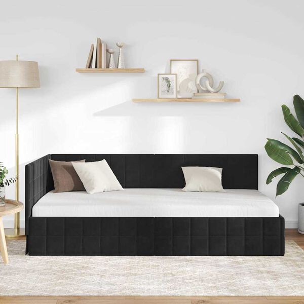 vidaXL Eckbettgestell mit Kopfteil Schwarz 100 cm x 200 cm Samt