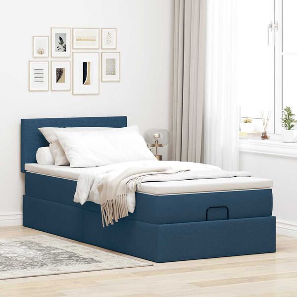 vidaXL Ottomane Bett mit Matratze & LEDs Blau 90x200 cm Stoff