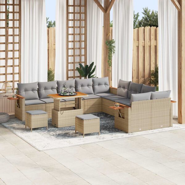 vidaXL Gartensofa-set mit Kissen 17 pcs Beige und Hellgrau Poly-Rattan
