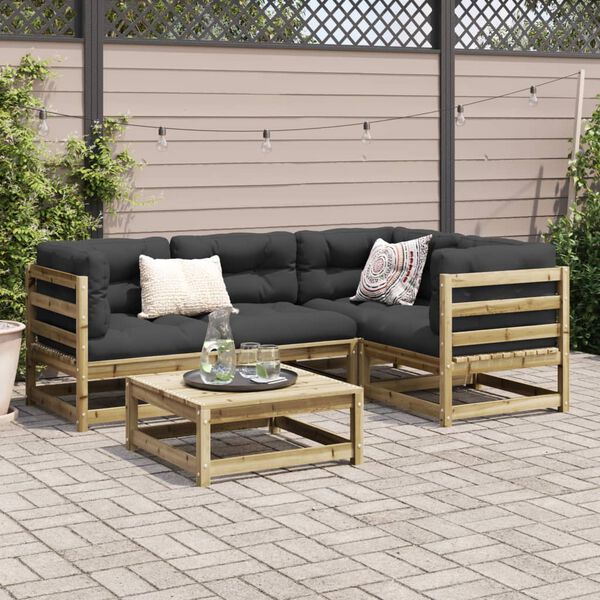 vidaXL 5-tlg. Garten-Sofagarnitur mit Kissen Kiefernholz Impr&auml;gniert