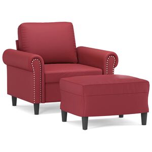 vidaXL Sessel mit Hocker Weinrot 60 cm Kunstleder