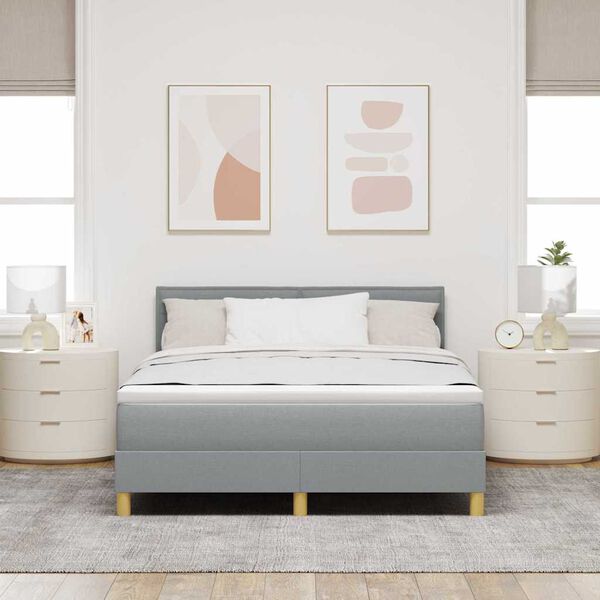 vidaXL LED Boxspringbett mit Matratze Hellgrau 140 x 190 cm Stoff