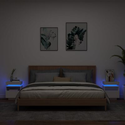 vidaXL Nachttische mit LED-Leuchten 2 Stk. Weiß 40x39x48,5 cm