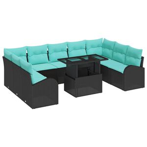 vidaXL Garten-Sofa-Set mit Speicher 10 pcs Schwarz Poly Rattan