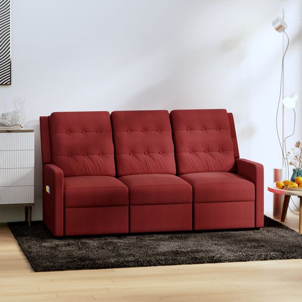 vidaXL 3-Sitzer Massagesessel Weinrot Stoff