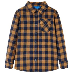 Kinderhemd Karomuster Cognac und Blau 92