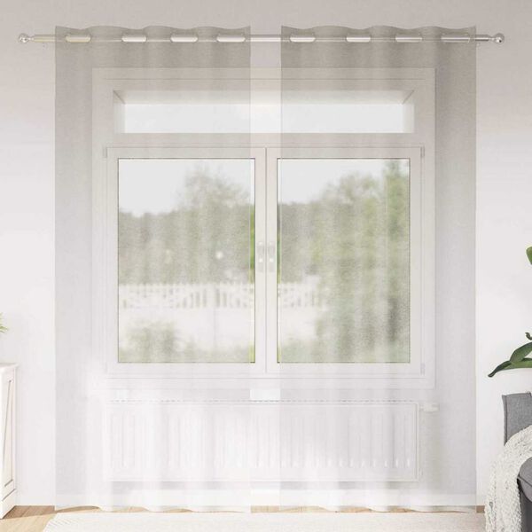 vidaXL Voile-Vorhang mit Vorh&auml;ngen 2 pcs Creme 245 x 140 cm Polyester