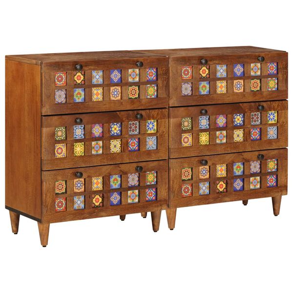 vidaXL Sideboard 2 pcs Walnuss 60 x 33 x 75 cm Massivholz Mango