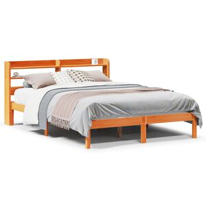 vidaXL Bettgestell mit Kopfteil ohne Matratze Wachsbraun 135x190 cm