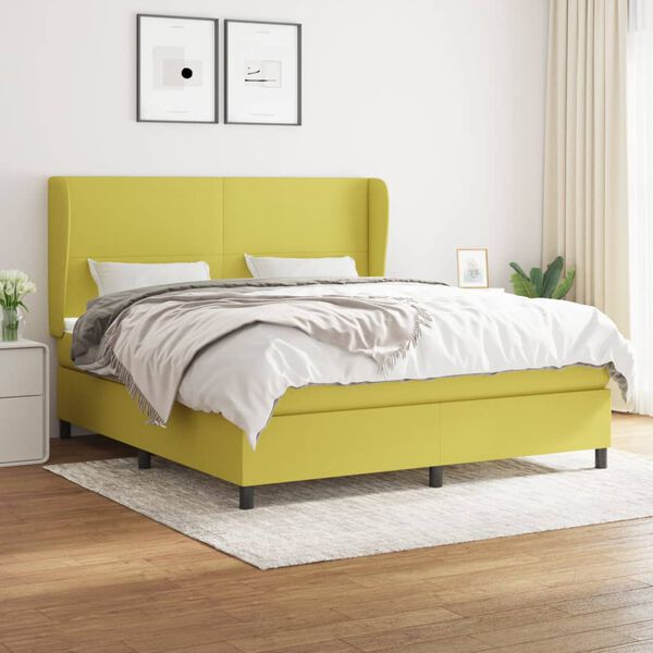 vidaXL Boxspringbett mit Matratze Gr&uuml;n 180x200 cm Stoff