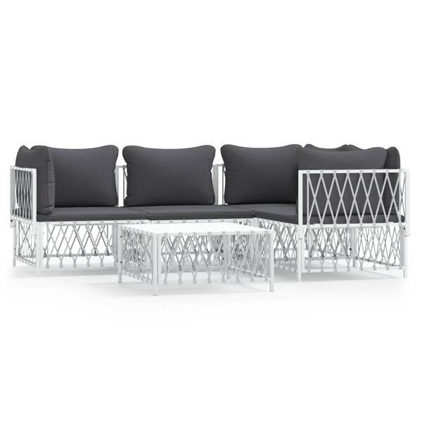 vidaXL 5-tlg. Garten-Lounge-Set mit Kissen Wei&szlig; Stahl