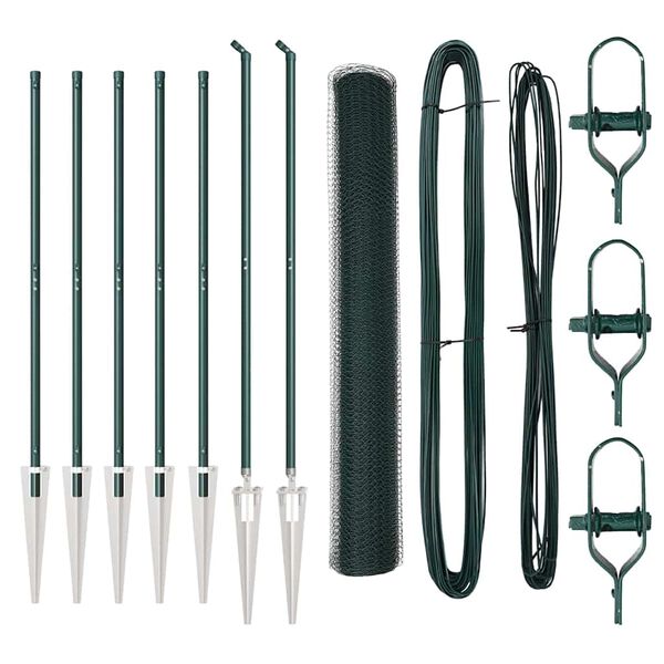 vidaXL Zaun mit Pfosten Gr&uuml;n 1 x 10 m PVC-beschichteter Stahl