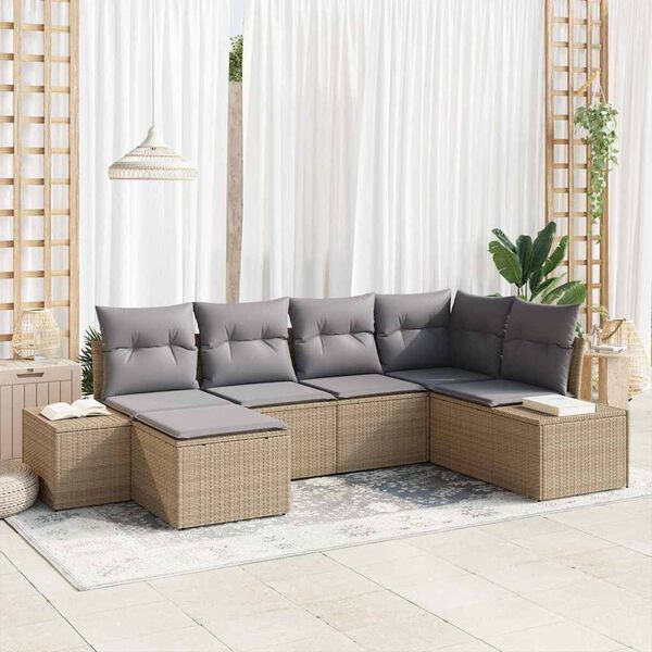 vidaXL Garten-Sofa-Set mit Kissen 6 pcs Beige und Hellgrau Poly-Rattan