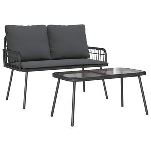 vidaXL Garten Essgruppe mit Kissen 2 pcs Schwarz Poly-Rattan