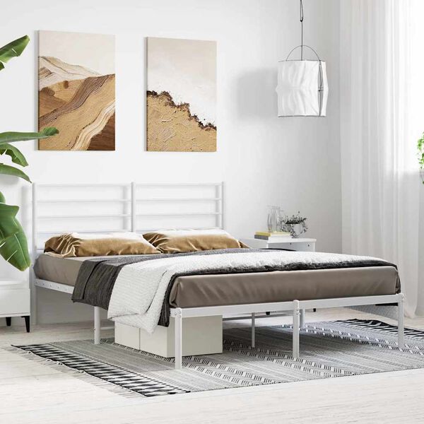 vidaXL Bettgestell mit Kopfteil Metall Wei&szlig; 140x190 cm