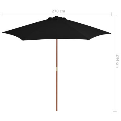 vidaXL Sonnenschirm mit Holzmast Schwarz 270 cm