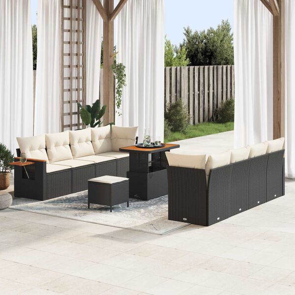 vidaXL Garten-Sofa-Set 11 pcs Schwarz und Creme 90 x 55 x 71 cm