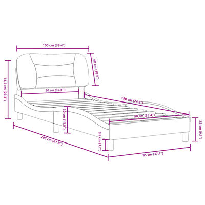 vidaXL Bettgestell mit Kopfteil Creme 90x190 cm Stoff