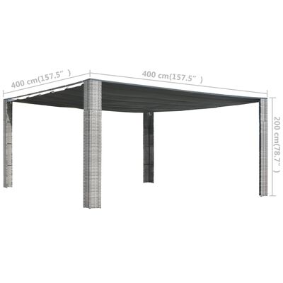 vidaXL Pavillon mit Schiebedach Poly Rattan 400x400x200 cm Grau