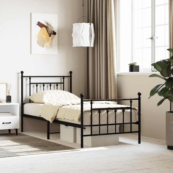 vidaXL Bettgestell mit Kopf- und Fu&szlig;teil Metall Schwarz 90x190 cm