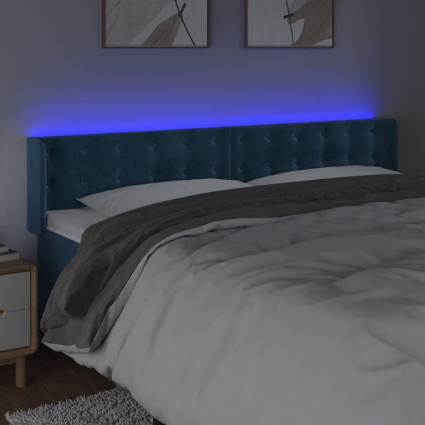vidaXL LED Kopfteil Dunkelblau 163x16x78/88 cm Samt