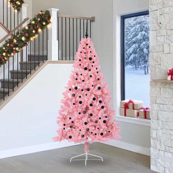 vidaXL Künstlicher vorbeleuchteter Weihnachtsbaum Rosa 240 cm PVC