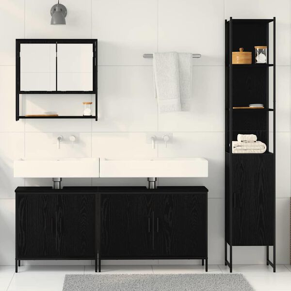 vidaXL Badezimmerm&ouml;bel-Set mit Regal 4 pcs Schwarz Holzwerkstoff