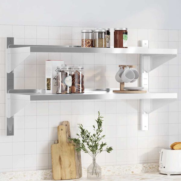 vidaXL Wandregal mit 2 B&ouml;den 100x40x60 cm Silbern Edelstahl