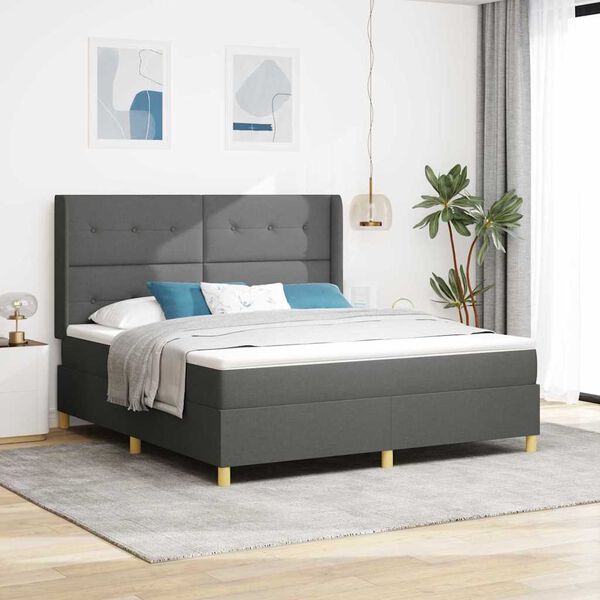 vidaXL Boxspringbett mit Matratze mit Kopfteil Grau 140 x 200 cm Stoff