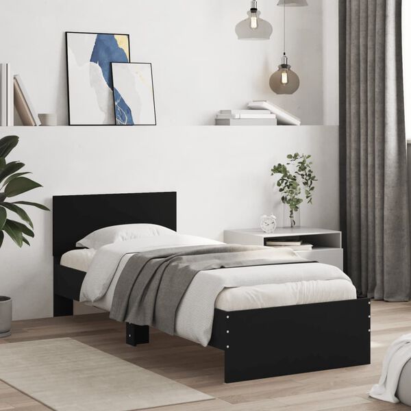 vidaXL Bettgestell mit Kopfteil und LED-Leuchten Schwarz 75x190 cm