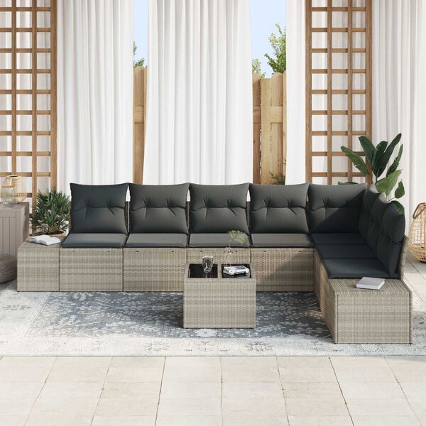 vidaXL Gartensofa-set mit Kissen 9 pcs Hellgrau Poly-Rattan