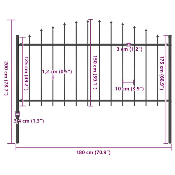 vidaXL Gartenzaun mit Speerspitze Stahl 181 x 150 cm Schwarz