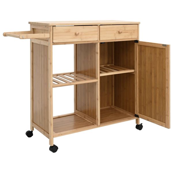 vidaXL K&uuml;chenwagen mit R&auml;dern Natur 90,5 x 36 x 86,5 cm Bambus