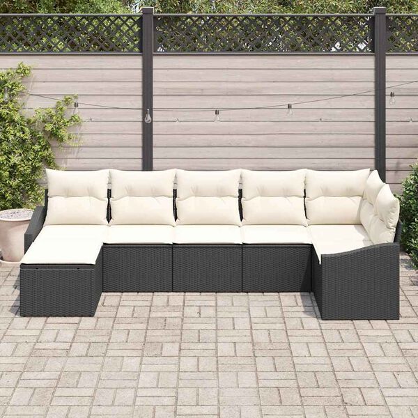vidaXL Sofa Set mit Kissen 7 pcs Schwarz Poly Rattan