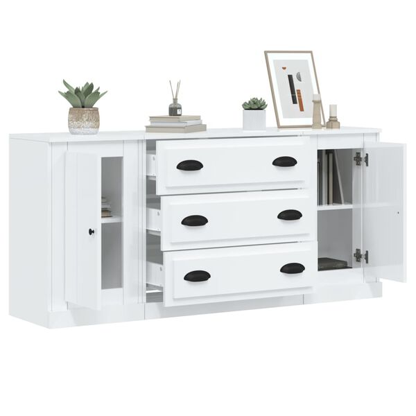 vidaXL Sideboards 3 Stk. Hochglanz-Wei&szlig; Holzwerkstoff