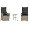 vidaXL 3-tlg. Bistro-Set mit Kissen Hellgrau Poly Rattan