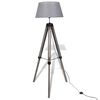 Verstellbare Stativ-Stehlampe aus Holz mit Stoffschirm Grau