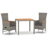 vidaXL 3-tlg. Garten-Essgruppe mit Kissen Grau Poly Rattan