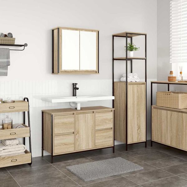 vidaXL Badezimmerm&ouml;bel-Set mit Regal 2 pcs Sonoma Eiche und Schwarz
