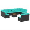 vidaXL 13-tlg. Garten-Sofagarnitur mit Kissen Schwarz Poly Rattan