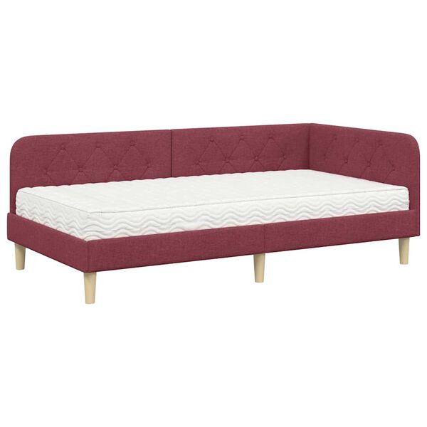 vidaXL Eckbettgestell mit Matratze Weinrot 100 x 200 cm Stoff
