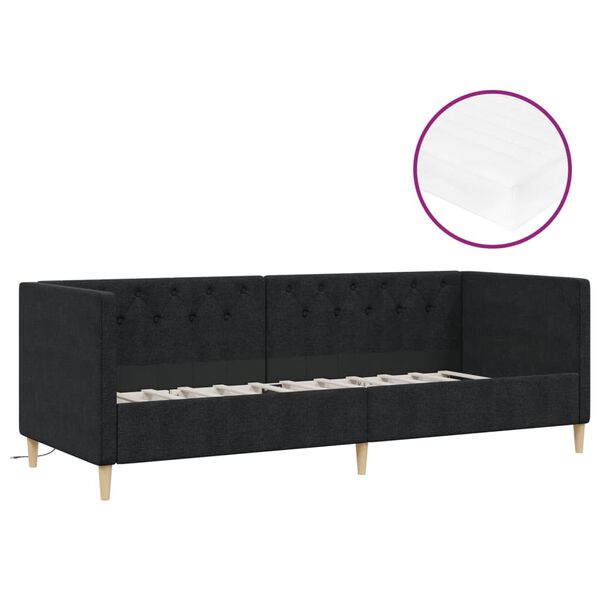 vidaXL Tagesbett mit Matratze USB Schwarz Stoff 90x200 cm
