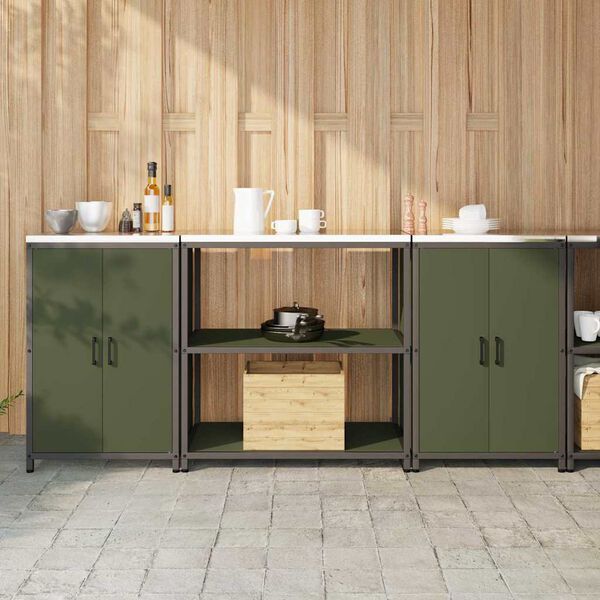 vidaXL Aufbewahrungsset f&uuml;r die K&uuml;che mit Regal 3 pcs Olive Gr&uuml;n