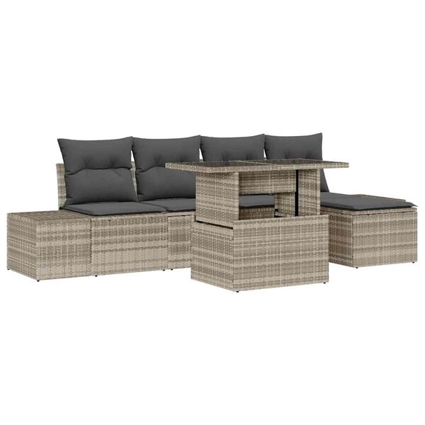 vidaXL Gartensofa-set mit Kissen 6 pcs Hellgrau Poly-Rattan