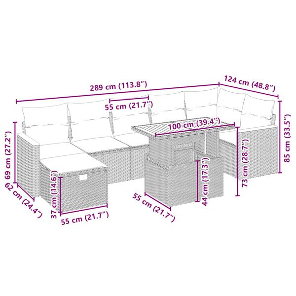 vidaXL 8-tlg. Garten-Sofagarnitur mit Kissen Beige Poly Rattan