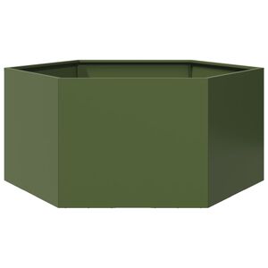 vidaXL Pflanzk&uuml;bel Olivgr&uuml;n Sechseckig 104x90x45 Stahl
