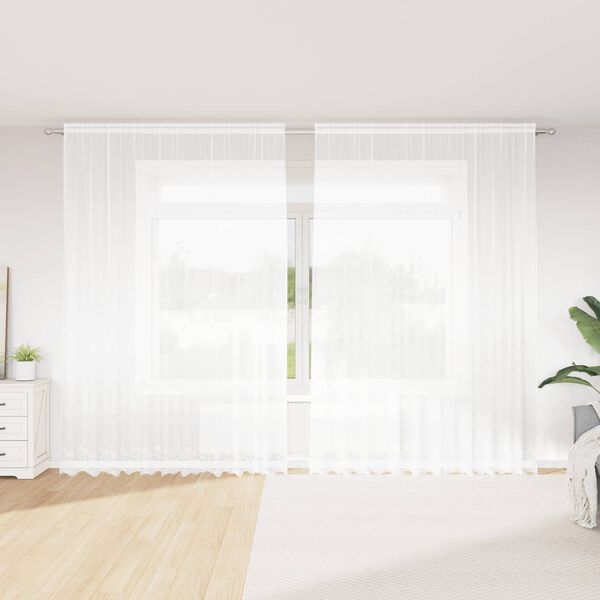 vidaXL Spitzenvorhang mit Vorh&auml;ngen Floral Wei&szlig; 280 x 300 cm Polyester